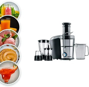 Nikai Food Processor 4in1 1000W 1.1L Glass Jar Juicer, Blender, Mixer, Mincer 2 Speeds - Black and Silver